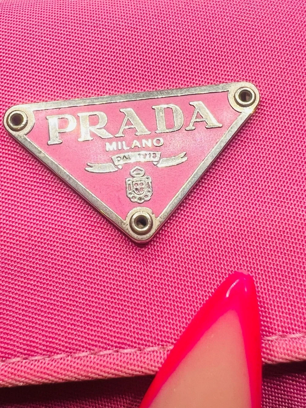 Prada Hot Pink Nylon Triangular Logo Wallet/Key-holder